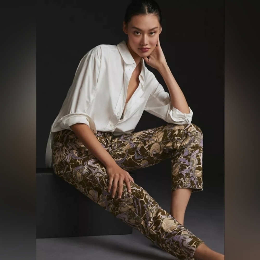 NWT Anthropologie Pilcro The Wanderer Low-Rise Metallic Marble Print Pants - Picture 3 of 11